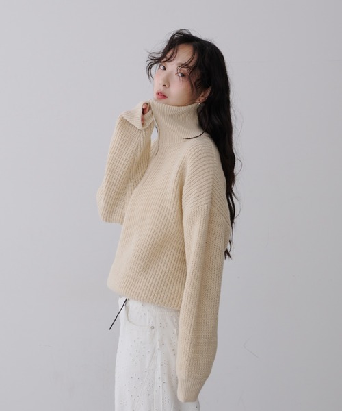 NUJOH ニット セーター Half-Zip Ribbed Knit Pullover /ハーフジップ
