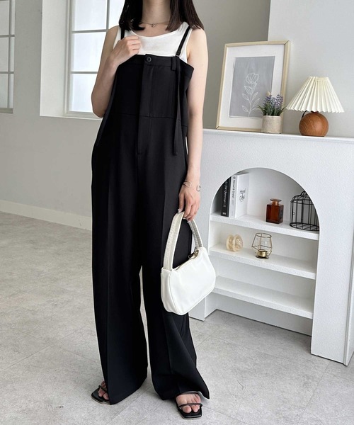 GeeRA（ジーラ） サロペット オーバーオール とろみ素材ワンボタンベア