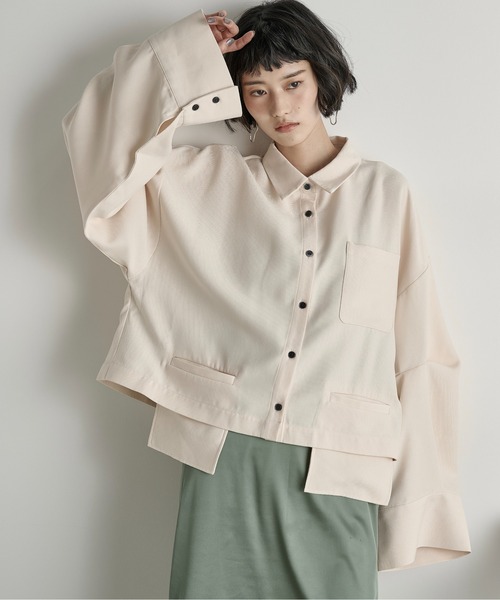 THE Yon ブラウス シャツ ポケットデザインタックスリーブクロップド