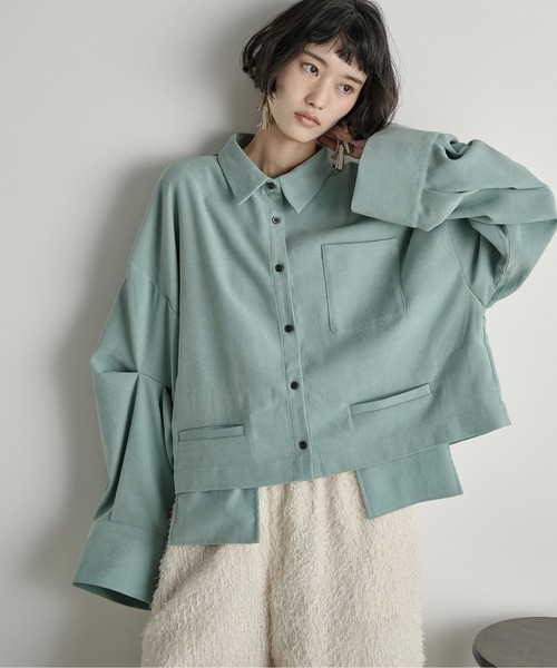 THE Yon ブラウス シャツ ポケットデザインタックスリーブクロップド