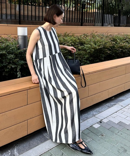 ELFRANK ワンピース ストライプノースリーブロングワンピース