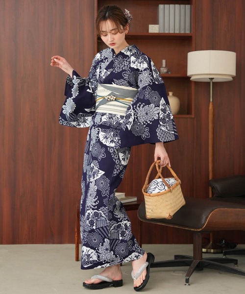 utatane 浴衣 手染め注染浴衣3点セット utatane×注染工房 赤坂紬 藍色