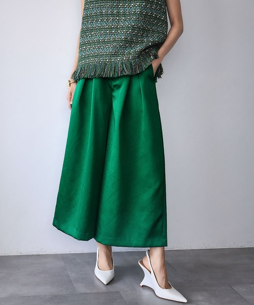 ELFRANK パンツ サテン タック ガウチョパンツ キュロットパンツ