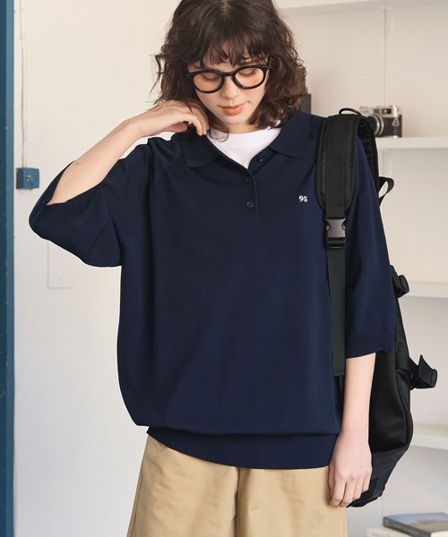 ポロシャツ ポロ ナンバリング刺繍 サマーニット ラグラン 半袖