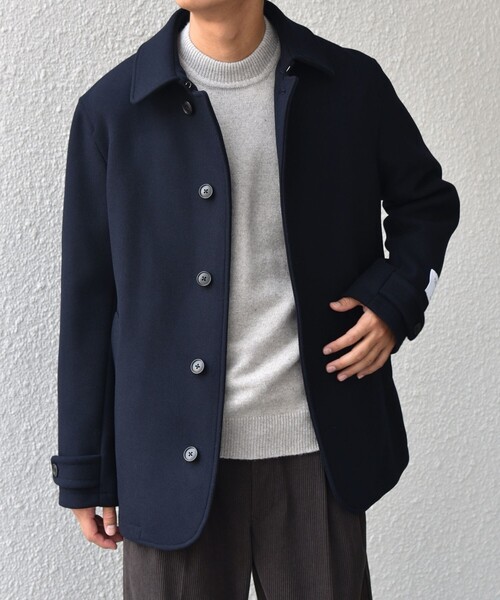 SHIPS any pコート ピーコート any: PURE WOOL MELTON シングル P