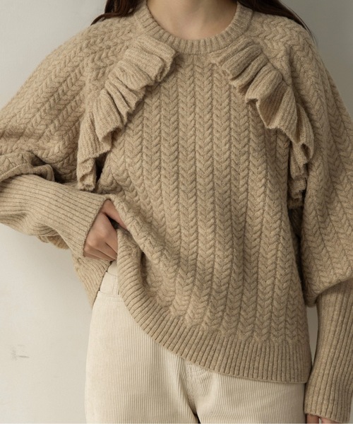 lawgy（ラウジー） ニット セーター cable frill raglan sleeve knit