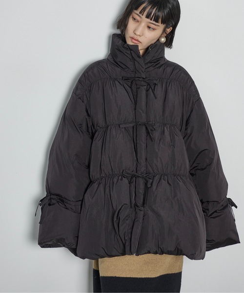 THE Yon ダウンコート ダウンジャケット リボンアクセントボリューム