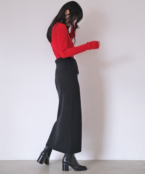 AKTE（アクテ） スカート フロントボタンIラインニットスカート