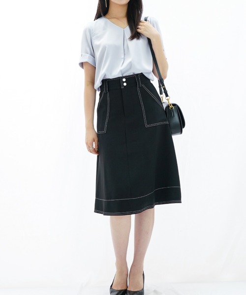 a lot of love スカート ステッチアクセント Aラインスカート