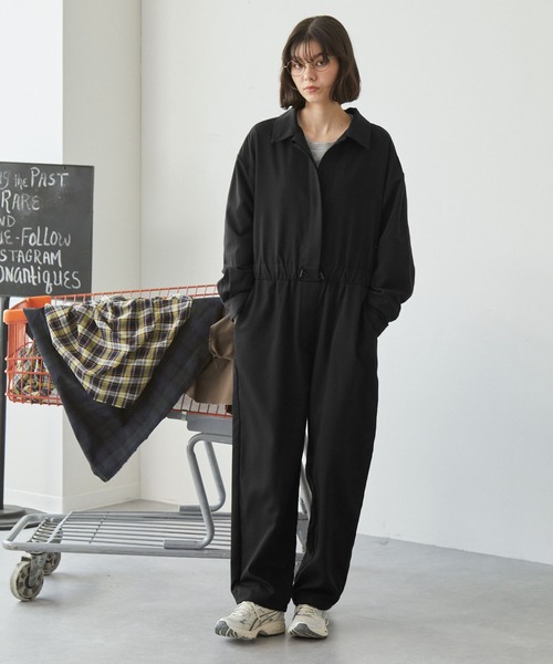 オールインワン 比翼デザイン ドローコード付きジャンプスーツ