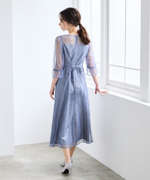 AIMER（エメ） ドレス グリッターレース袖付きフィット＆フレア