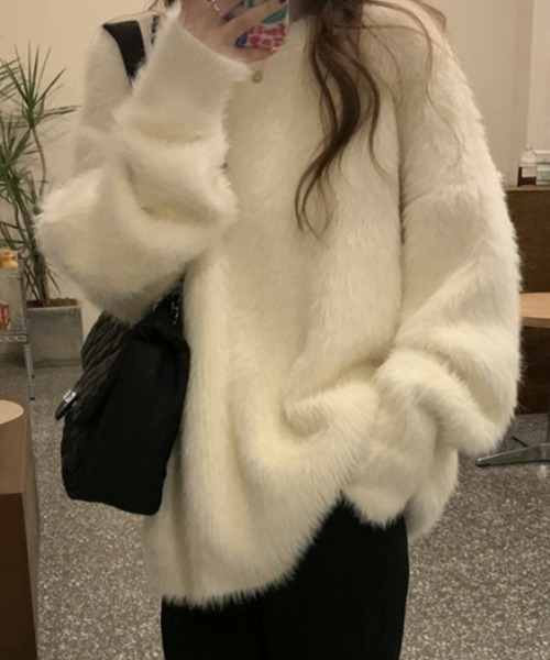 deux amour ニット セーター シャギーニット長袖プルオーバー