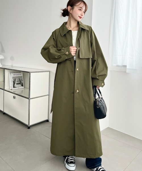 moment+ ステンカラーコート コート コットンライクツイルケープ