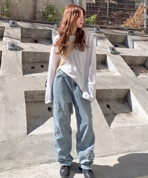 ジーンズ スターモチーフ Y2K ワイドデニムパンツ メンズ レディース