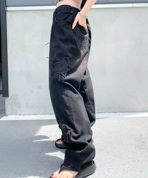 ジーンズ スターモチーフ Y2K ワイドデニムパンツ メンズ レディース