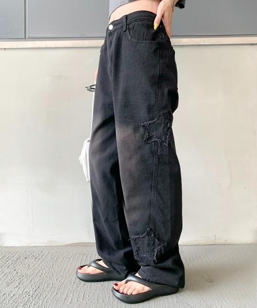 ジーンズ スターモチーフ Y2K ワイドデニムパンツ メンズ レディース