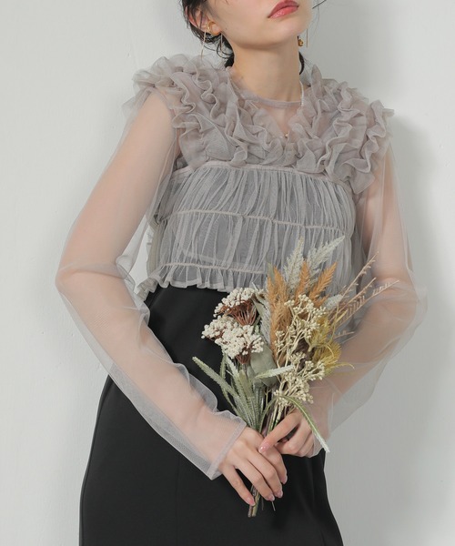 Kana ドレス チュール ボリューム フリル ベスト シアー トップス