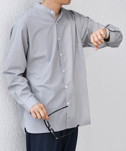 SHIPS any シャツ any: LIM BLESS ソリッド / ストライプ バンドカラー