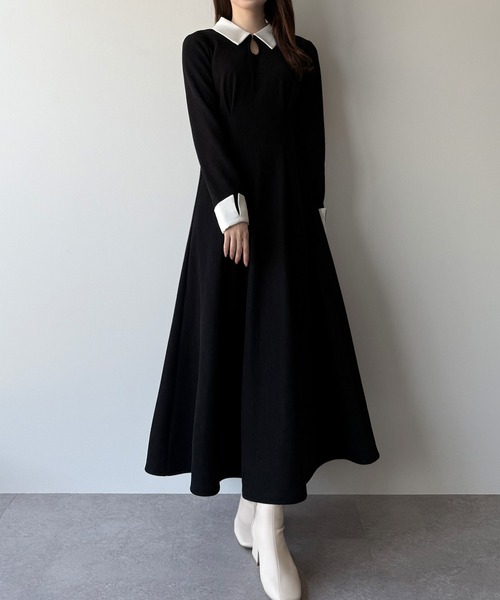 mipiarl ワンピース バイカラーコーデュロイフレアワンピース