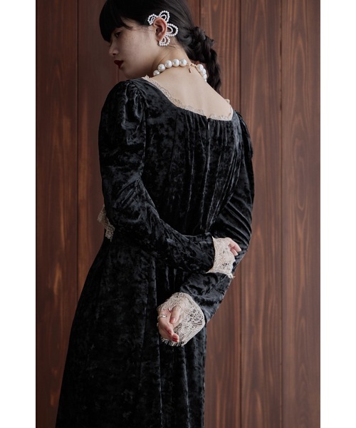 etoll.（エトル） ドレス クラッシュベロアランジェリー風ドレス