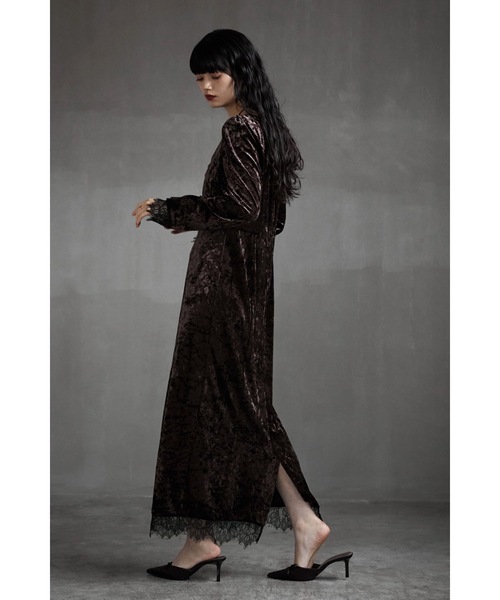 etoll.（エトル） ドレス クラッシュベロアランジェリー風ドレス