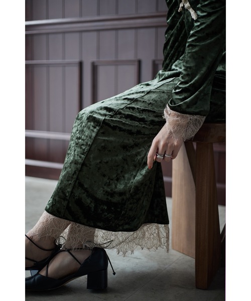 etoll.（エトル） ドレス クラッシュベロアランジェリー風ドレス