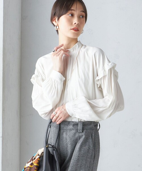 SHIPS（シップス） ブラウス シャツ 「手洗い可能」パウダリー 割繊