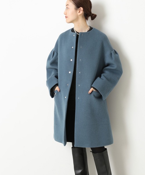 IENA（イエナ） ノーカラーコート 34 ブルー系その他 レディース