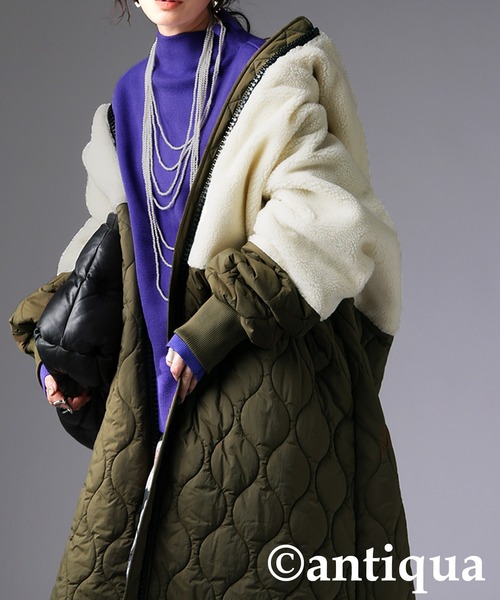 antiqua（アンティカ） コート アウター ビッグファスナー ボア ロング