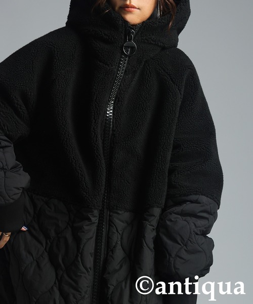 antiqua（アンティカ） コート アウター ビッグファスナー ボア ロング