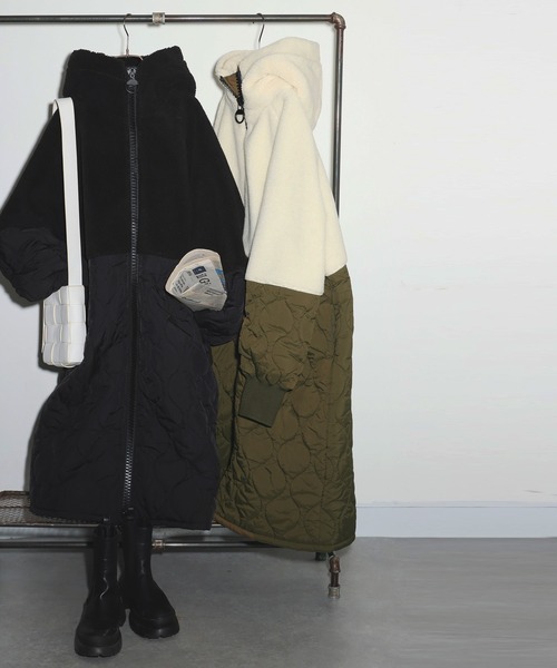 antiqua（アンティカ） コート アウター ビッグファスナー ボア ロング