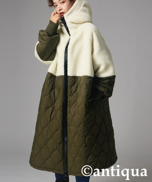 antiqua（アンティカ） コート アウター ビッグファスナー ボア ロング