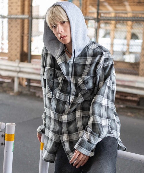 WEGO（ウィゴー） シャツ WEGO/オンブレチェックフードネルシャツ
