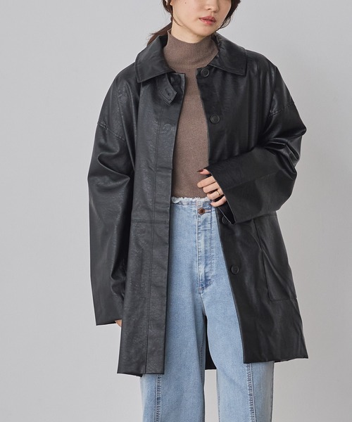 hunch（ハンチ） ステンカラーコート コート フェイクレザー オーバー