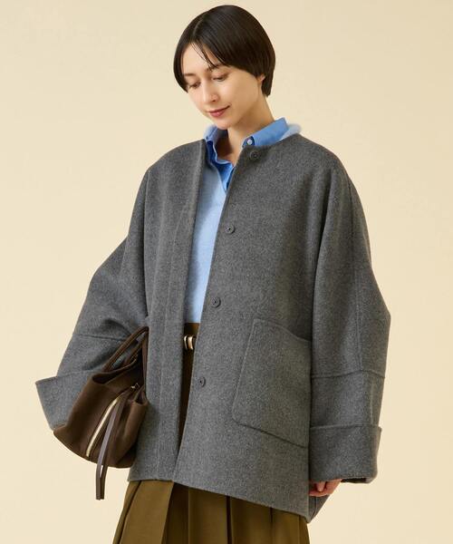 martinique（マルティニーク） ポンチョ ウールリバーノーカラーコート