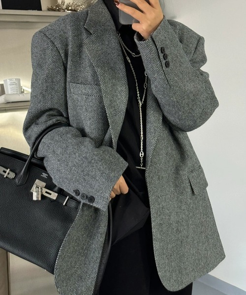 AsheKsha コート アウター 「2025秋冬新作」ヘリンボーン柄オーバー