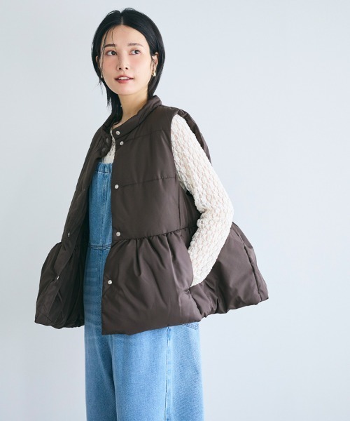 coca（コカ） コート アウター 中綿ペプラムベスト 取り外し可能フード