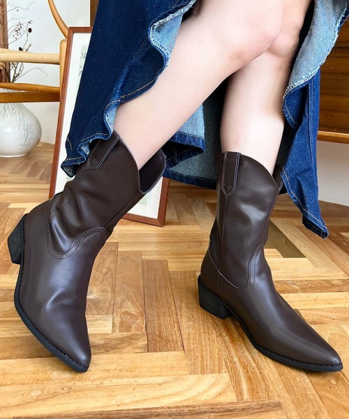 moment+ ブーツ ショートウエスタンブーツ レディース : ZOZOTOWN