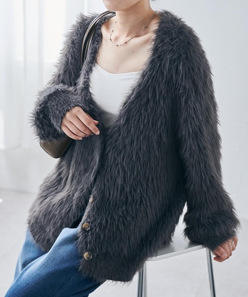 RANAN（ラナン） カーディガン ロングフェザーシャギーオーバーカーデ
