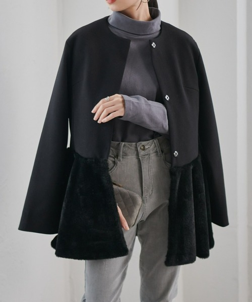RANAN（ラナン） コート アウター ペプラムファー切替コート