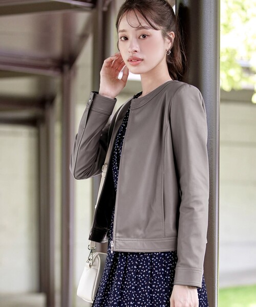 Tiaclasse ジャケット ノーカラージャケット 「本革」ノーカラーシープ