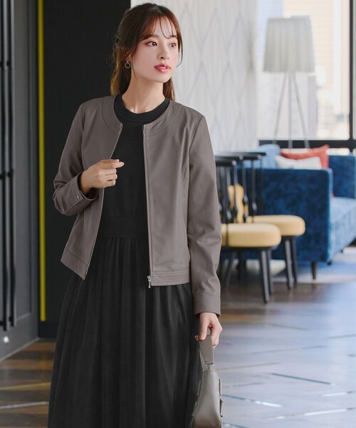 Tiaclasse ジャケット ノーカラージャケット 「本革」ノーカラーシープ