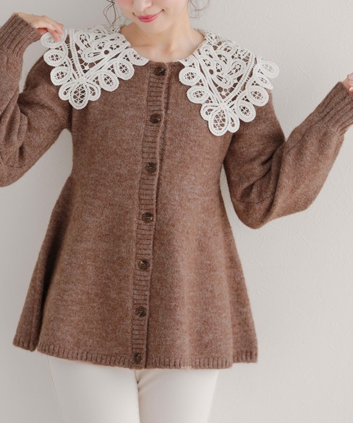 Fit more（フィットモア） カーディガン バテンレース衿カーディガン