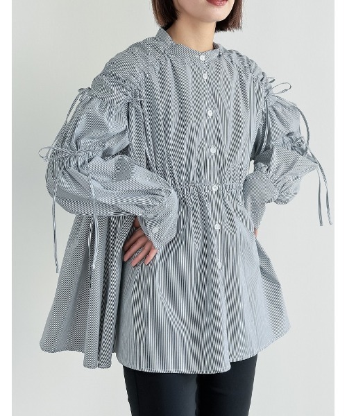 Re:EDIT（リエディ） ブラウス シャツ ストライプギャザーリボン