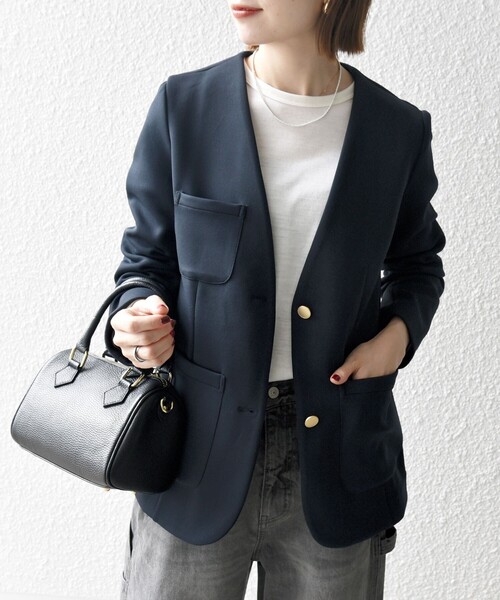 SHIPS any ジャケット ノーカラージャケット any:「洗濯機可能」ダブル