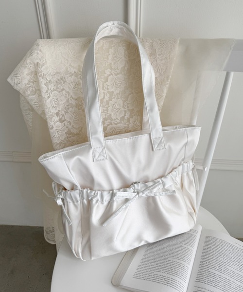 Loueme トートバッグ メニーポケットリボンサテンバッグ レディース