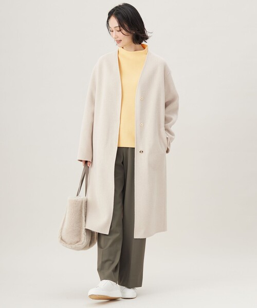 自由区（ジユウク） ノーカラーコート コート ウールリバーロング