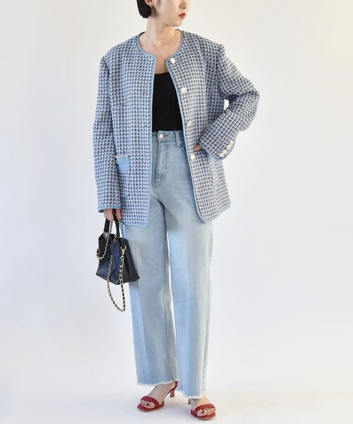 quaranciel ジャケット ノーカラージャケット quaranciel: ブルー