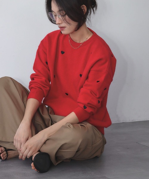 ELFRANK ニット セーター 「新色追加」ハート刺繍 ニット プルオーバー