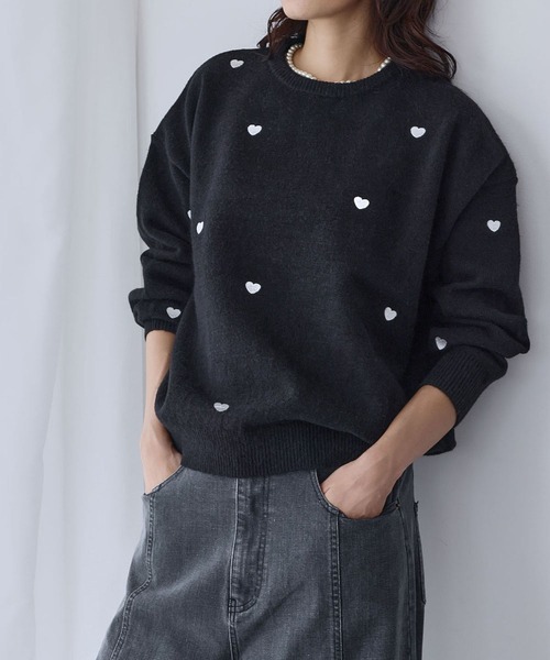 ELFRANK ニット セーター 「新色追加」ハート刺繍 ニット プルオーバー
